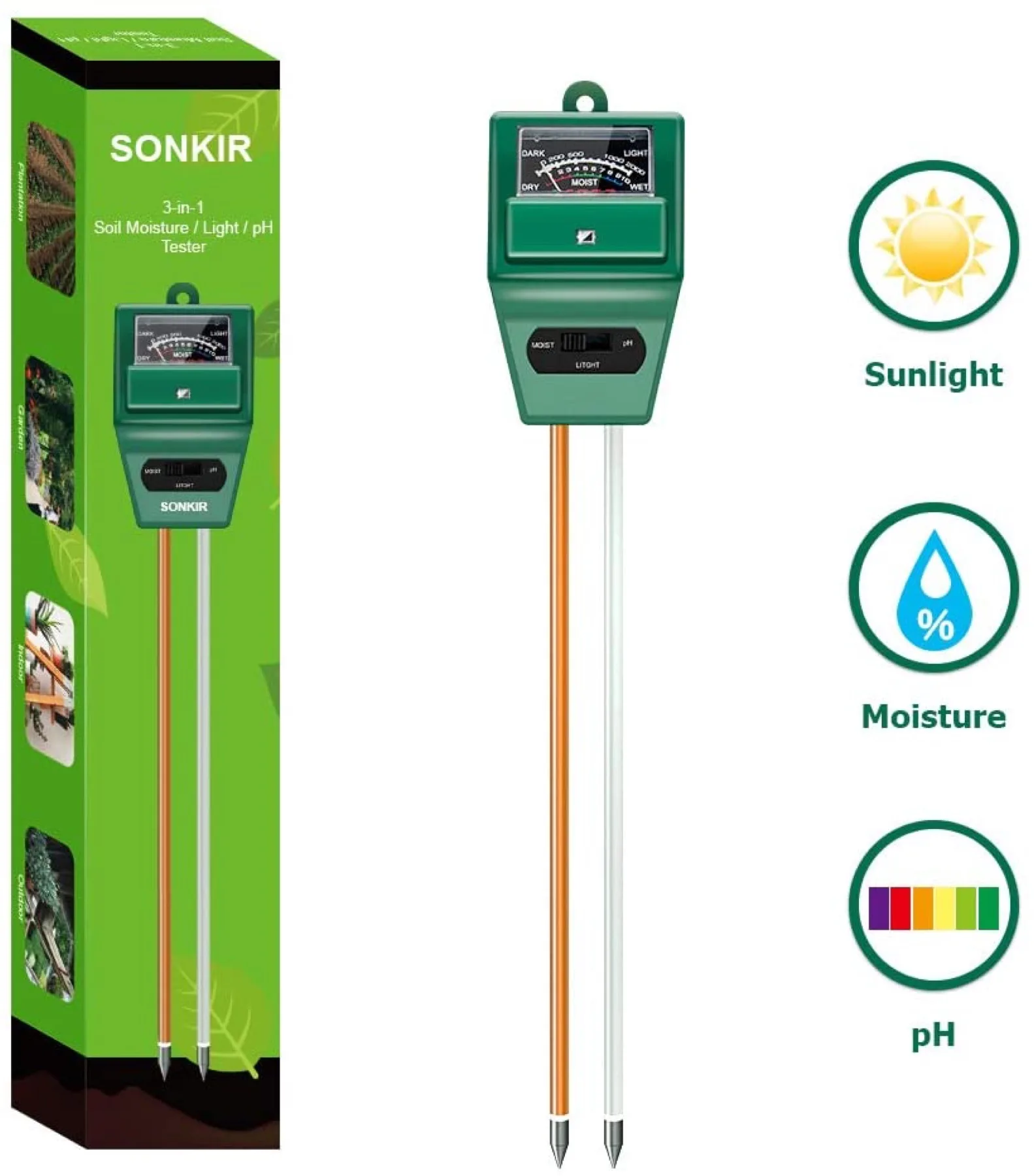Sonkir Soil pH Meter, 3-in-1 Gardening Tool