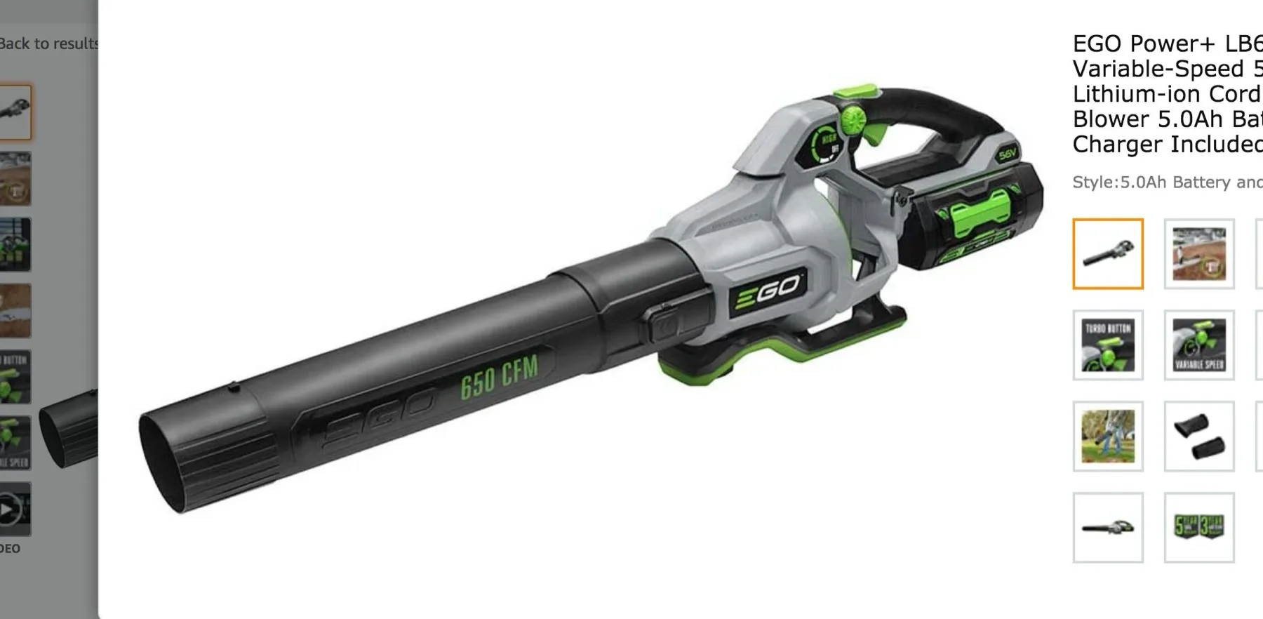 Cordless Leaf Blower, 5.0Ah Battery and Charger Included