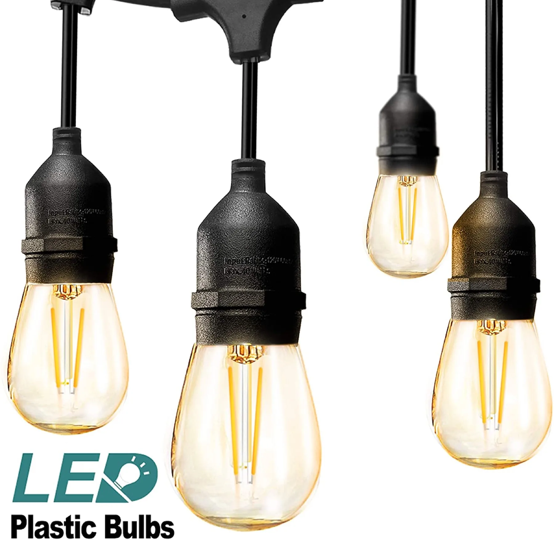 LED Outdoor Waterproof String Lights, 48FT with 2W Plastic Bulbs