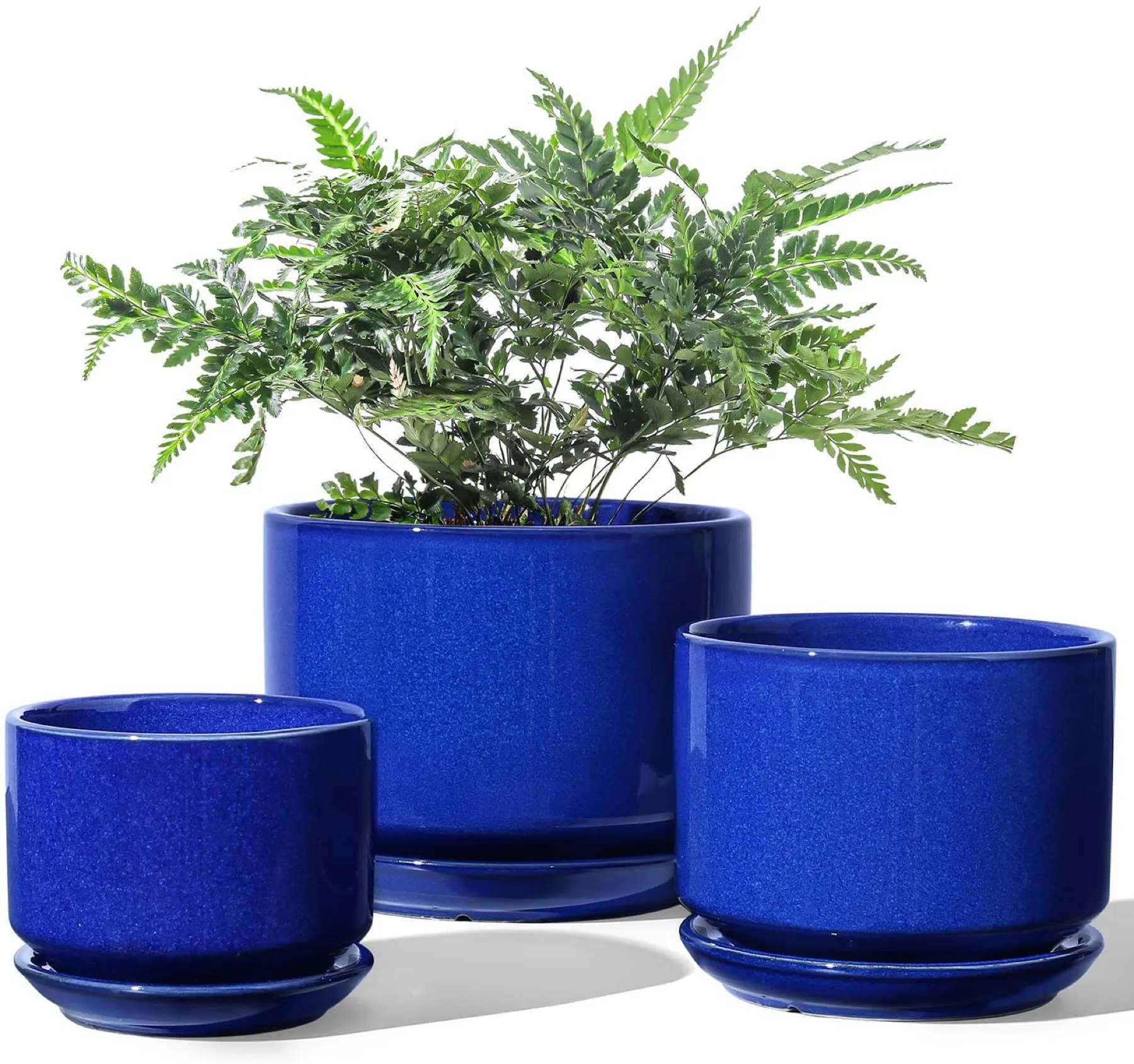 Indoor Ceramic Planter, Set of 3, Sapphire Blue